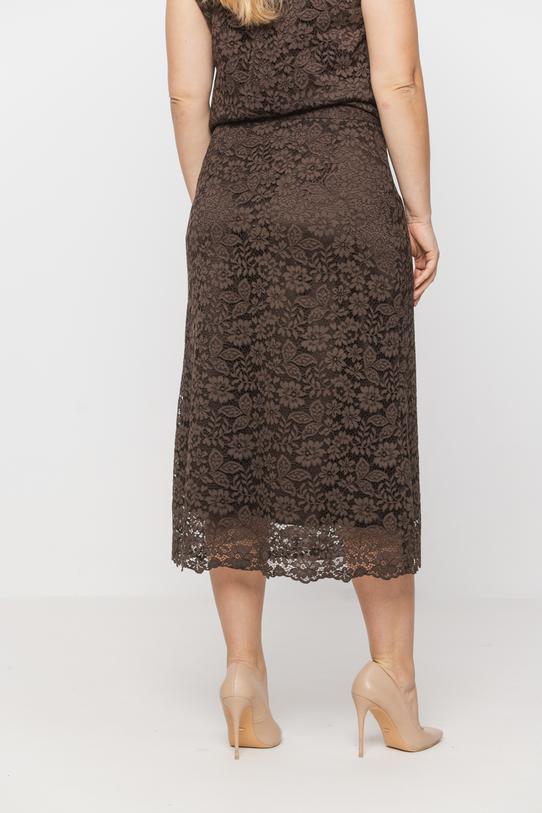 Trapezowa spódnica z brązowej kwiecistej koronki - 3