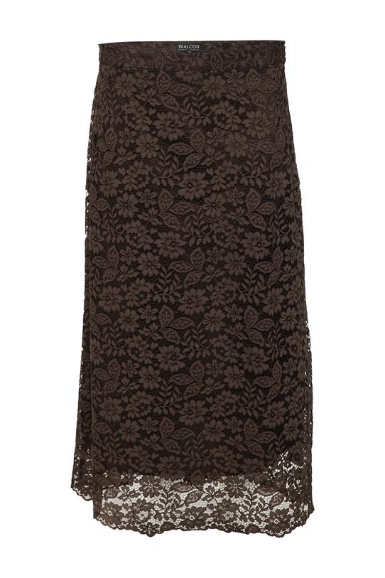 Trapezowa spódnica z brązowej kwiecistej koronki - 1