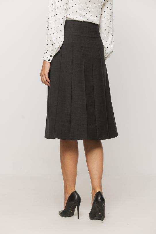 Trapezowa grafitowa spódnica za kolano z wełną - 3