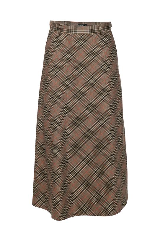 Trapezowa spódnica midi z tkaniny w kratę - 1