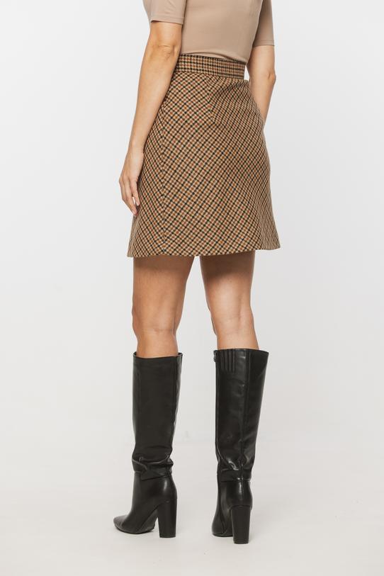 Wełniana trapezowa spódnica mini w drobną kratkę - 4