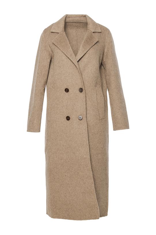 Wełniany beżowy płaszcz zapinany dwurzędowo - 1