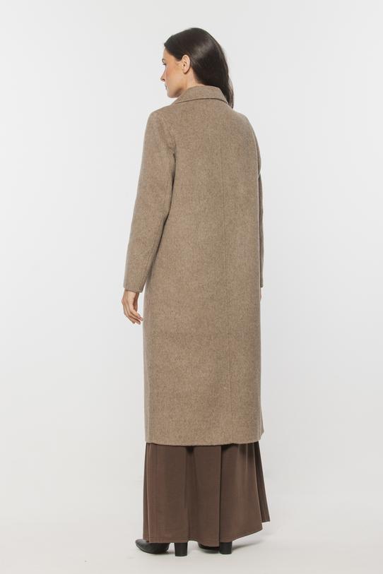 Wełniany beżowy płaszcz zapinany dwurzędowo - 4
