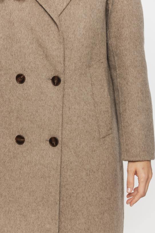 Wełniany beżowy płaszcz zapinany dwurzędowo - 6