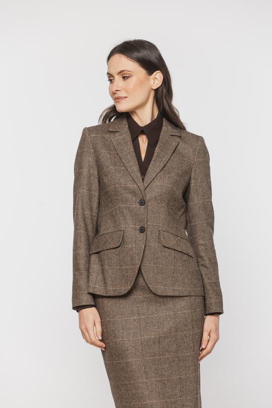 Brown wool herringbone jacket with a fitted cut - 2