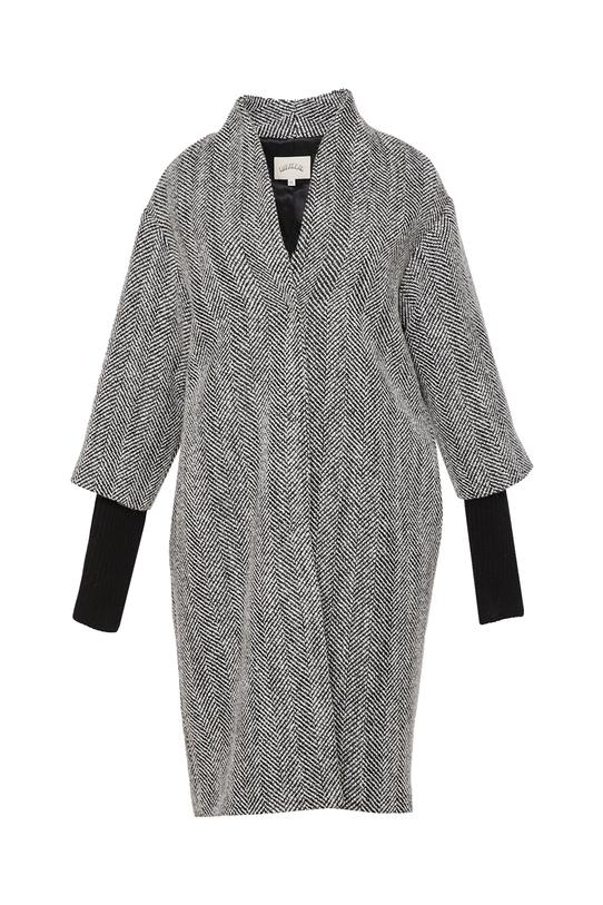 Wełniany płaszcz z dzianinowym czarnym ściągaczem - 1