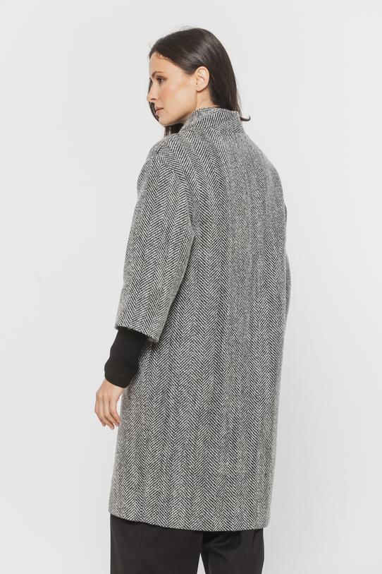 Wełniany płaszcz z dzianinowym czarnym ściągaczem - 4