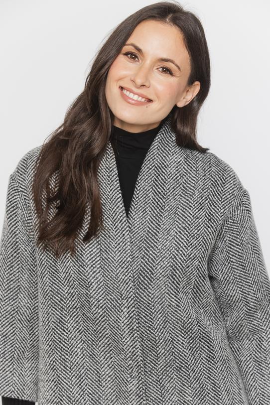 Wełniany płaszcz z dzianinowym czarnym ściągaczem - 5