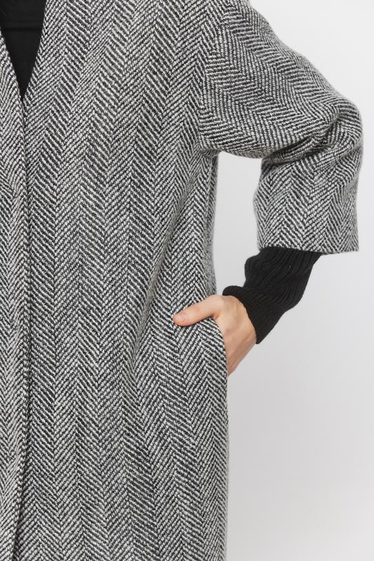 Wełniany płaszcz z dzianinowym czarnym ściągaczem - 6