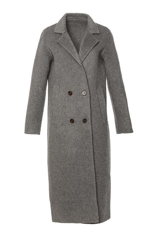 Wełniany szary płaszcz zapinany dwurzędowo - 1