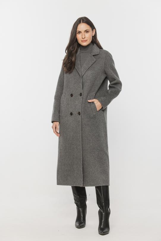 Wizualizacja Wełniany szary płaszcz zapinany dwurzędowo