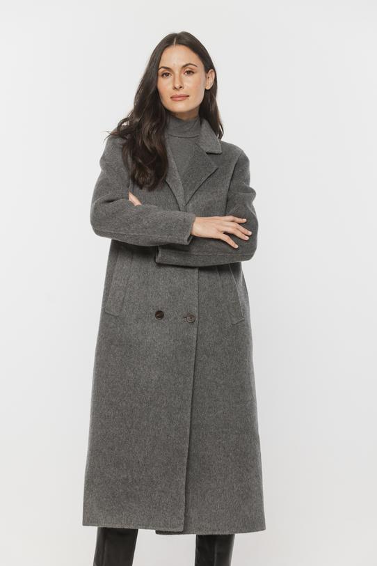Wełniany szary płaszcz zapinany dwurzędowo - 2