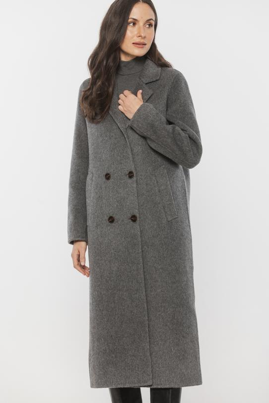 Wełniany szary płaszcz zapinany dwurzędowo - 3