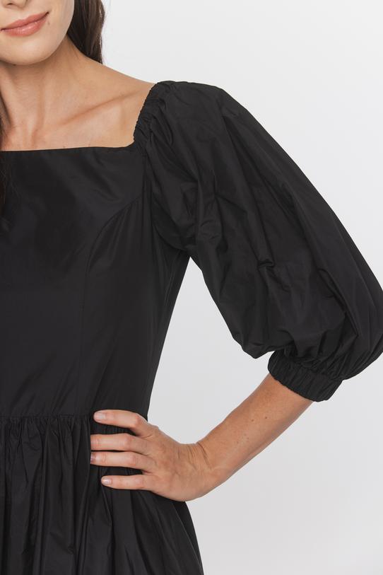 Wieczorowa czarna sukienka z tafty z marszczeniem i bufkami - 5