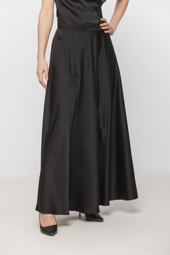 Wieczorowa rozkloszowana spódnica z czarnej satyny - 2