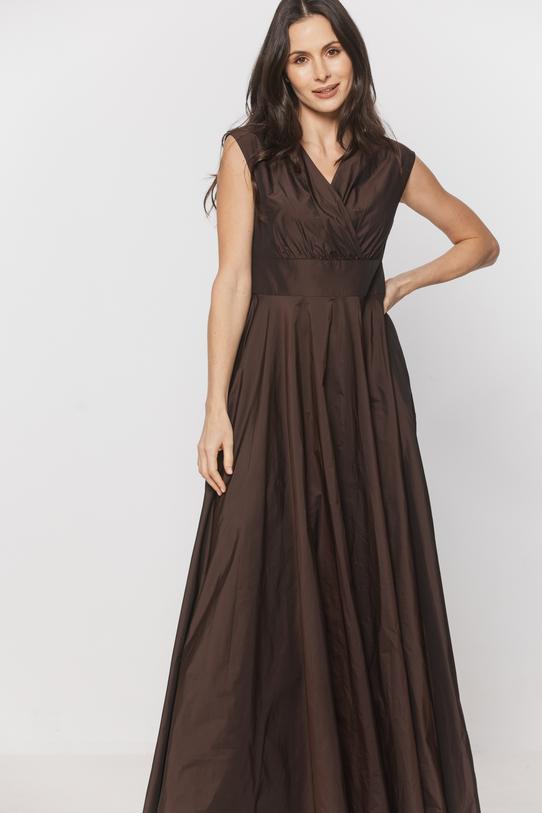 Wieczorowa sukienka z brązowej opalizującej tafty - 3