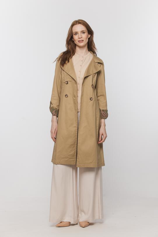 Wiosenny bawełniany trencz za kolano w kolorze karmelu - 4