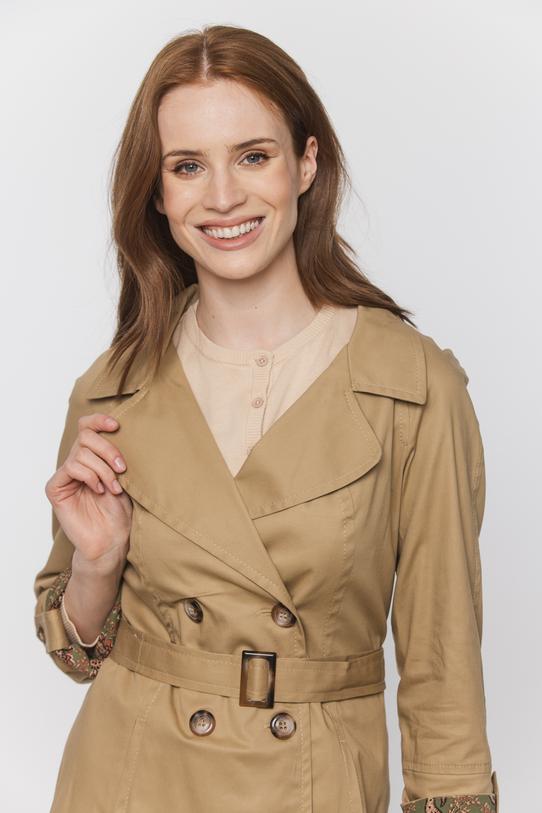 Wiosenny bawełniany trencz za kolano w kolorze karmelu - 6