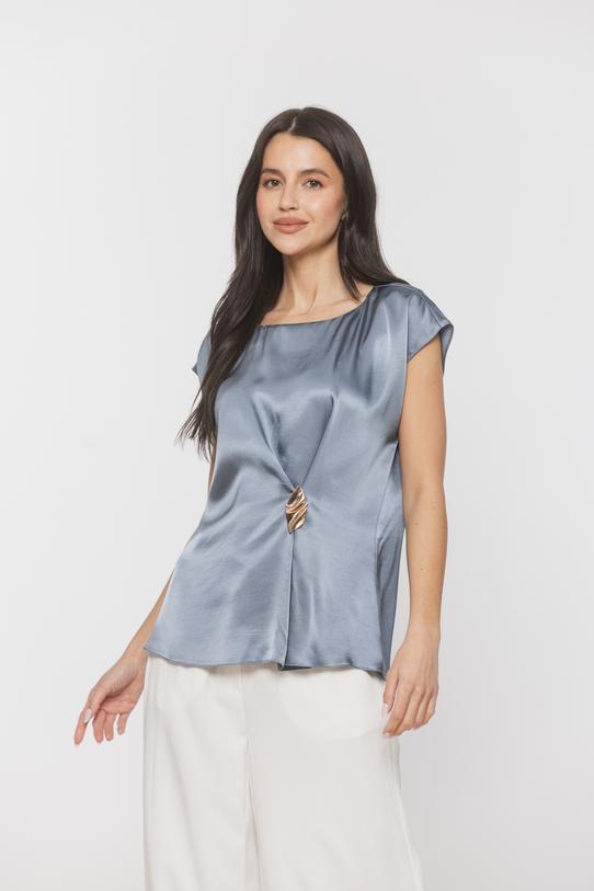 Wiskozowa bluzka ze złotą ozdobą w talii - 2