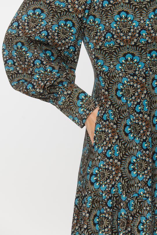 Wiskozowa falbaniasta sukienka midi z odcięciem w talii - 5