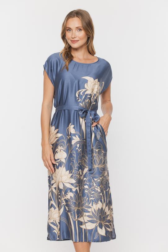 Blue viscose dress with a delicate sheen - 2