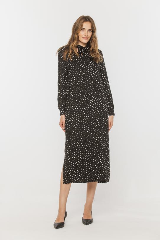 Wizualizacja Wiskozowa prosta sukienka z długim rękawem i wiązaniem