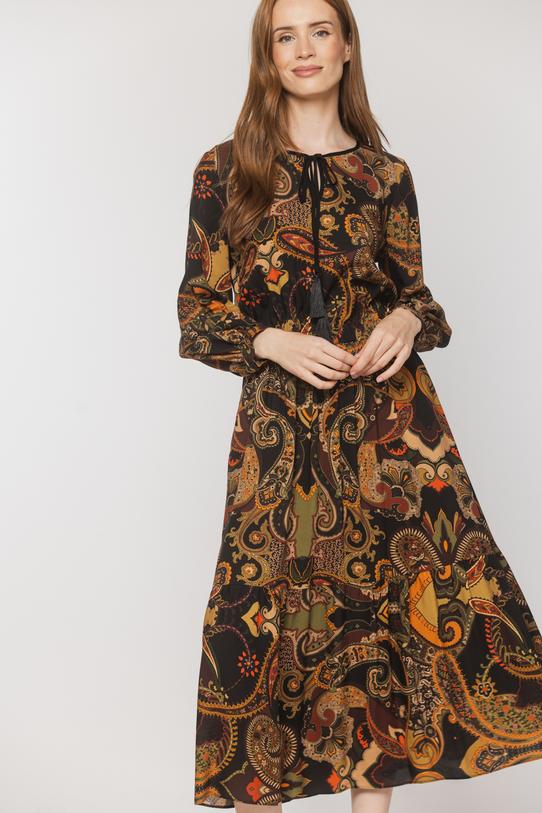 Wiskozowa sukienka boho z falbaną gumką w talii - 2