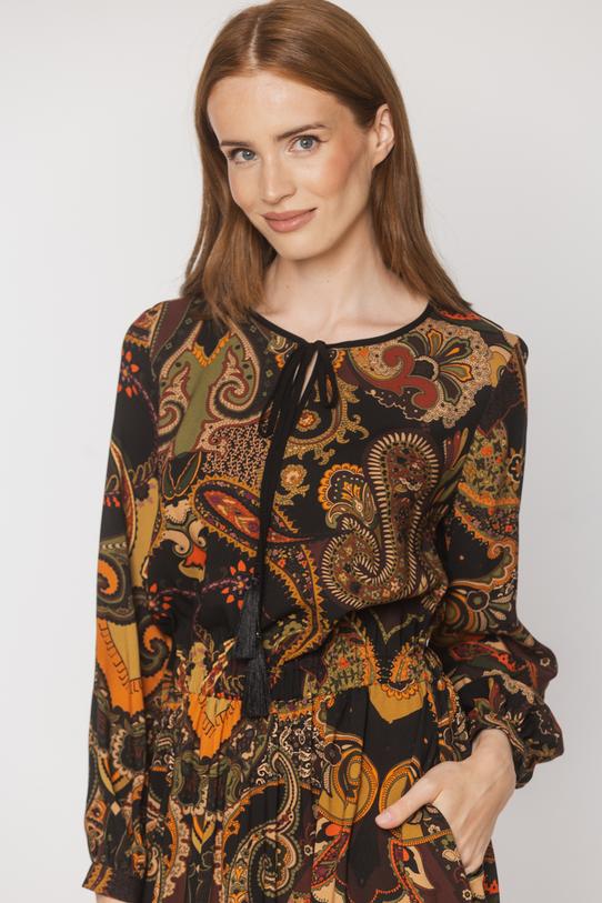 Wiskozowa sukienka boho z falbaną gumką w talii - 4