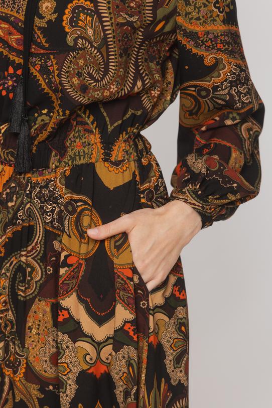Wiskozowa sukienka boho z falbaną gumką w talii - 5
