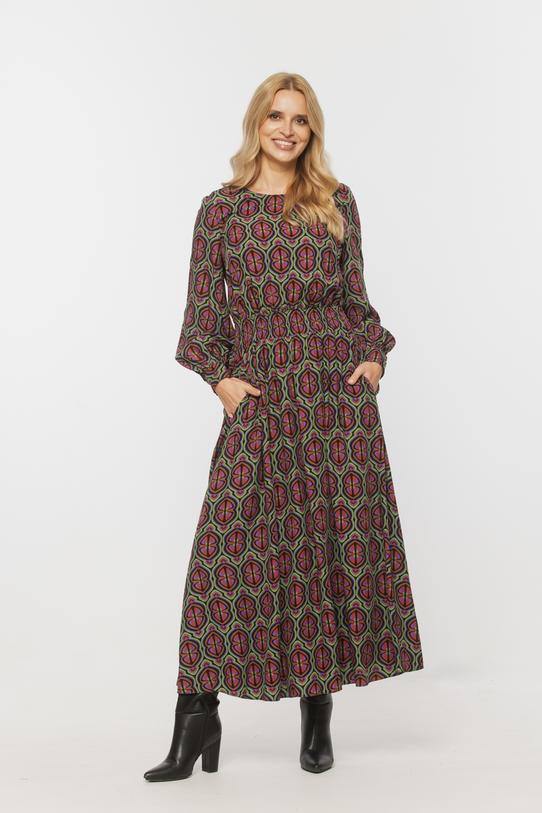 Wizualizacja Wiskozowa sukienka midi z gumeczkami w talii