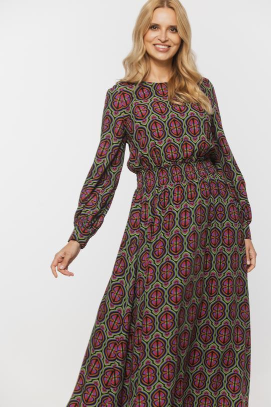 Wiskozowa sukienka midi z gumeczkami w talii - 2