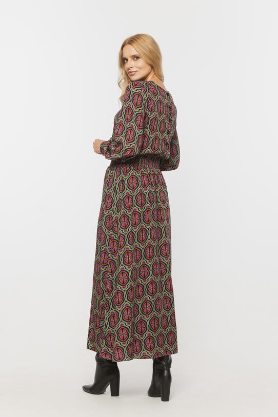 Wiskozowa sukienka midi z gumeczkami w talii - 3