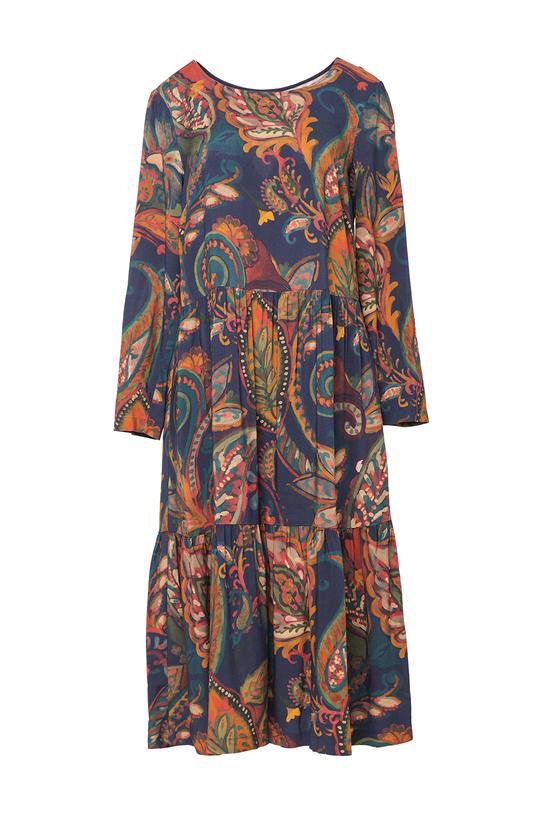 Wiskozowa trapezowa sukienka z falbanami i długim rękawem - 1