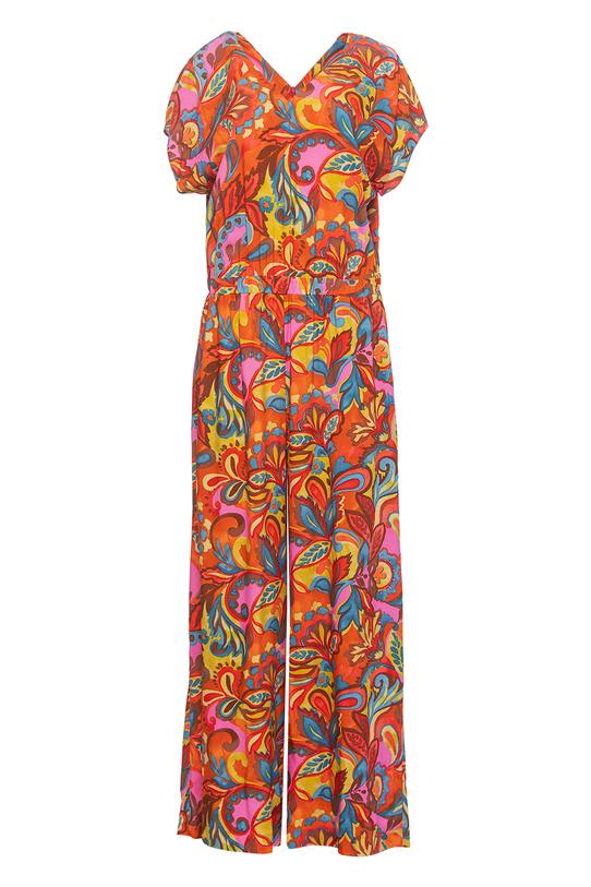 Wiskozowy kolorowy kombinezon z krótkim rękawem - 1