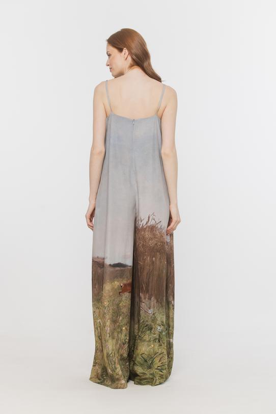 Viscose jumpsuit with straps and a painterly pattern - 4