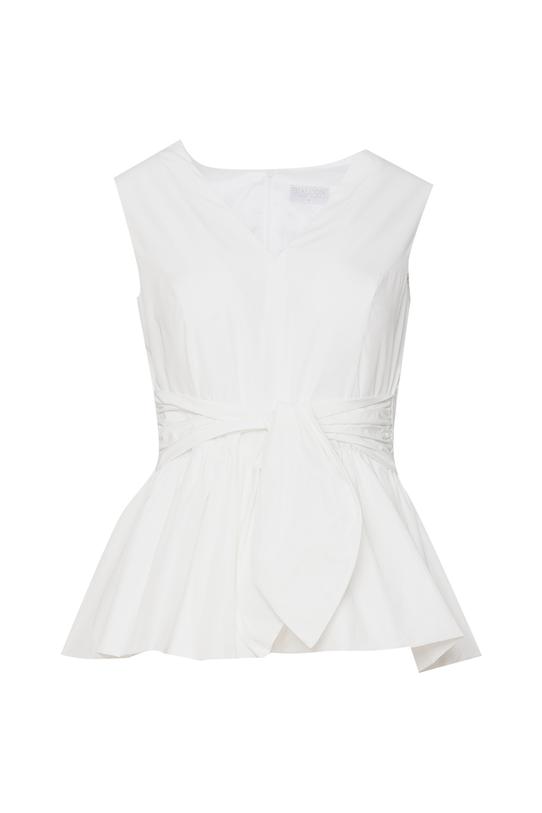 Wizytowa bluzka z baskinką z białej tafty - 1