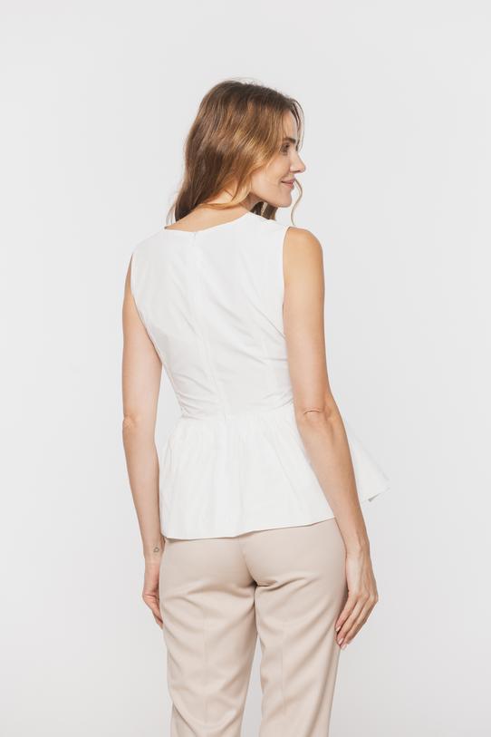 Wizytowa bluzka z baskinką z białej tafty - 3