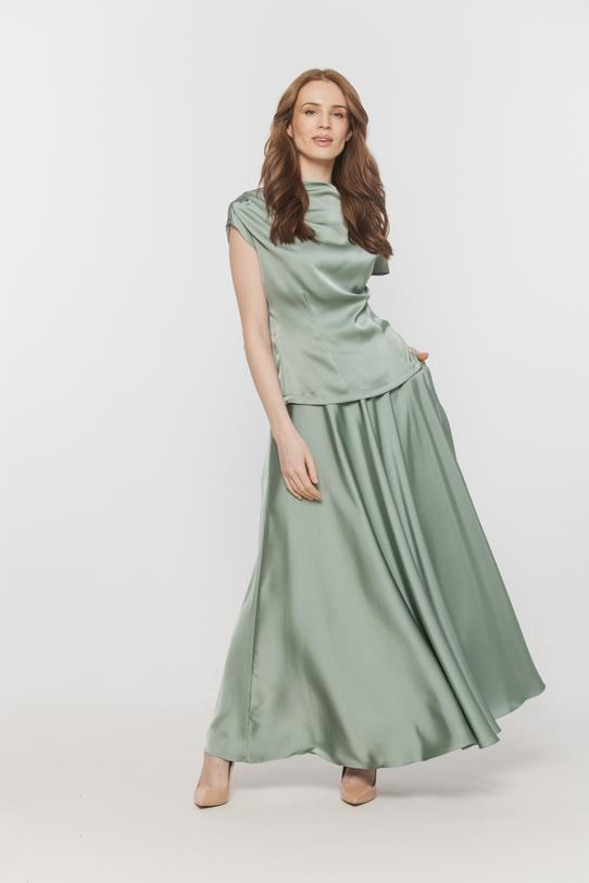 Wizualizacja Wizytowa długa spódnica z zielonej satyny