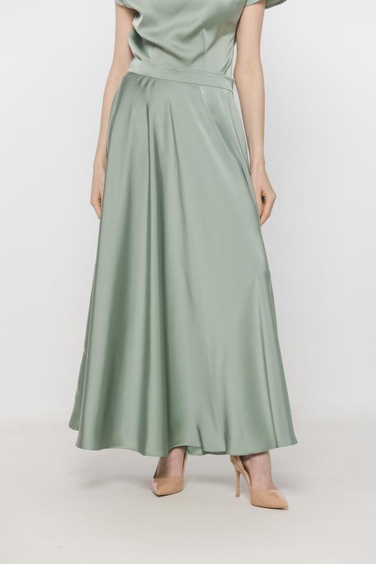 Wizytowa długa spódnica z zielonej satyny - 2