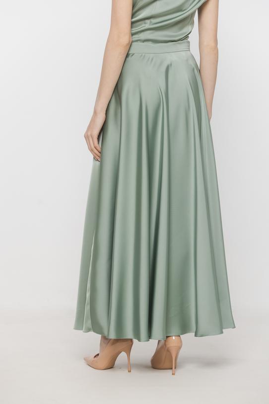 Wizytowa długa spódnica z zielonej satyny - 3