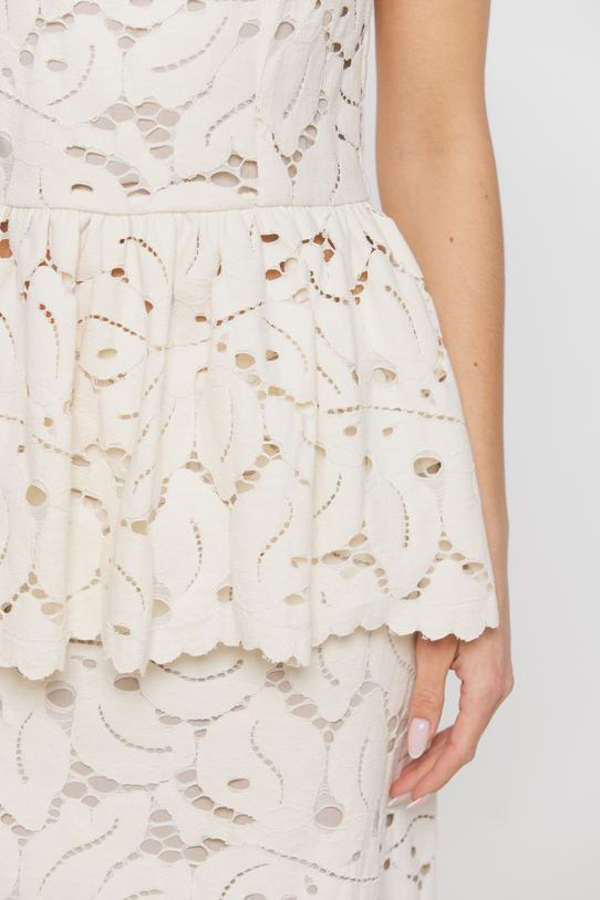 Wizytowa koronkowa bluzka ecu z baskinką - 5