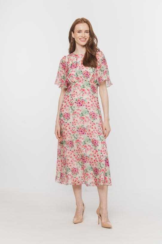 Wizualizacja Wizytowa kwiecista sukienka ze zwiewnym rękawkiem