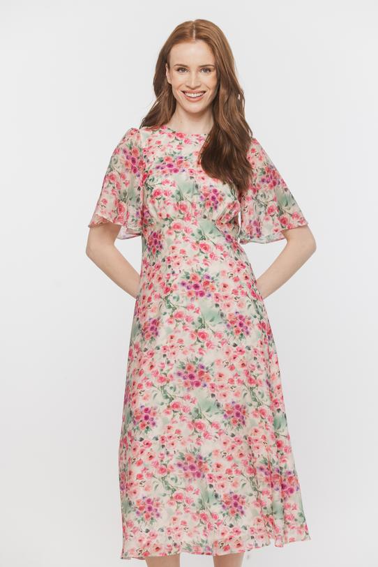 Wizytowa kwiecista sukienka ze zwiewnym rękawkiem - 2