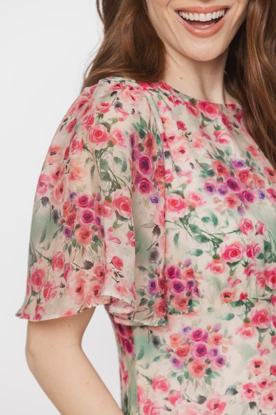 Wizytowa kwiecista sukienka ze zwiewnym rękawkiem - 5