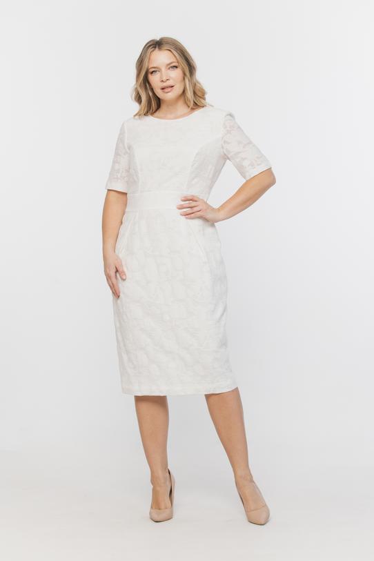 Wizualizacja Wizytowa sukienka ecru o tulipanowym kroju