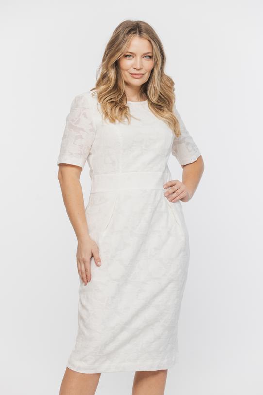 Wizytowa sukienka ecru o tulipanowym kroju - 2