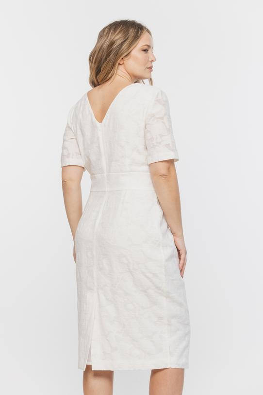 Wizytowa sukienka ecru o tulipanowym kroju - 3