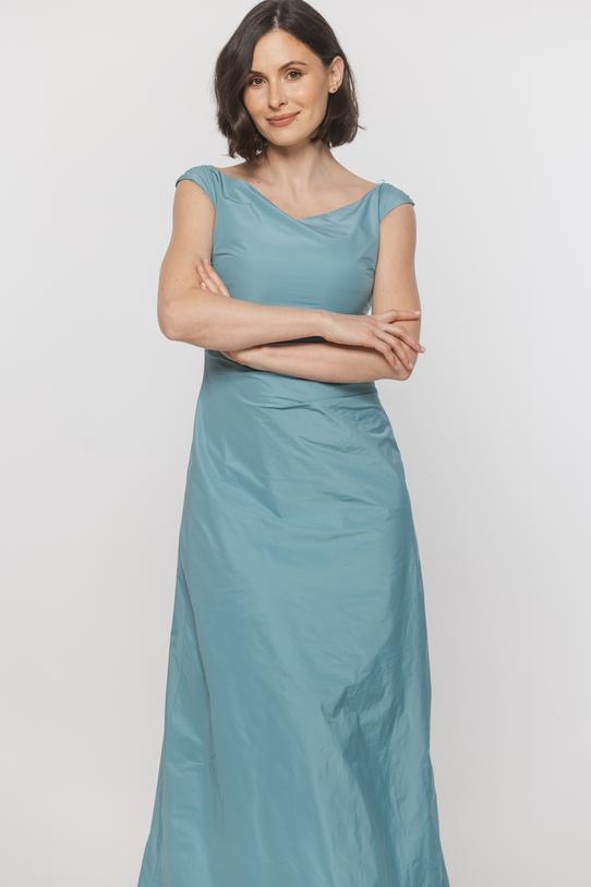Wizytowa turkusowa sukienka z lekkiej posykującej tafty - 2