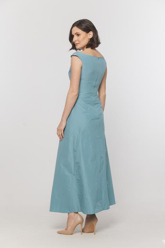 Wizytowa turkusowa sukienka z lekkiej posykującej tafty - 3