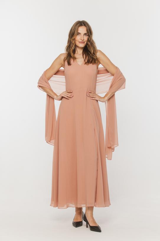 Wizualizacja Wizytowa zwiewna sukienka maxi z szalem